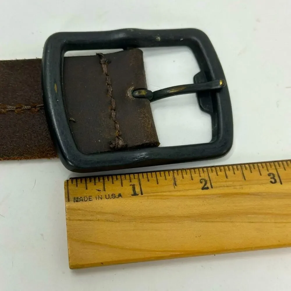 Vintage Oiled Leather Black Buckle Saddle Leather Belt - OILED BROWN